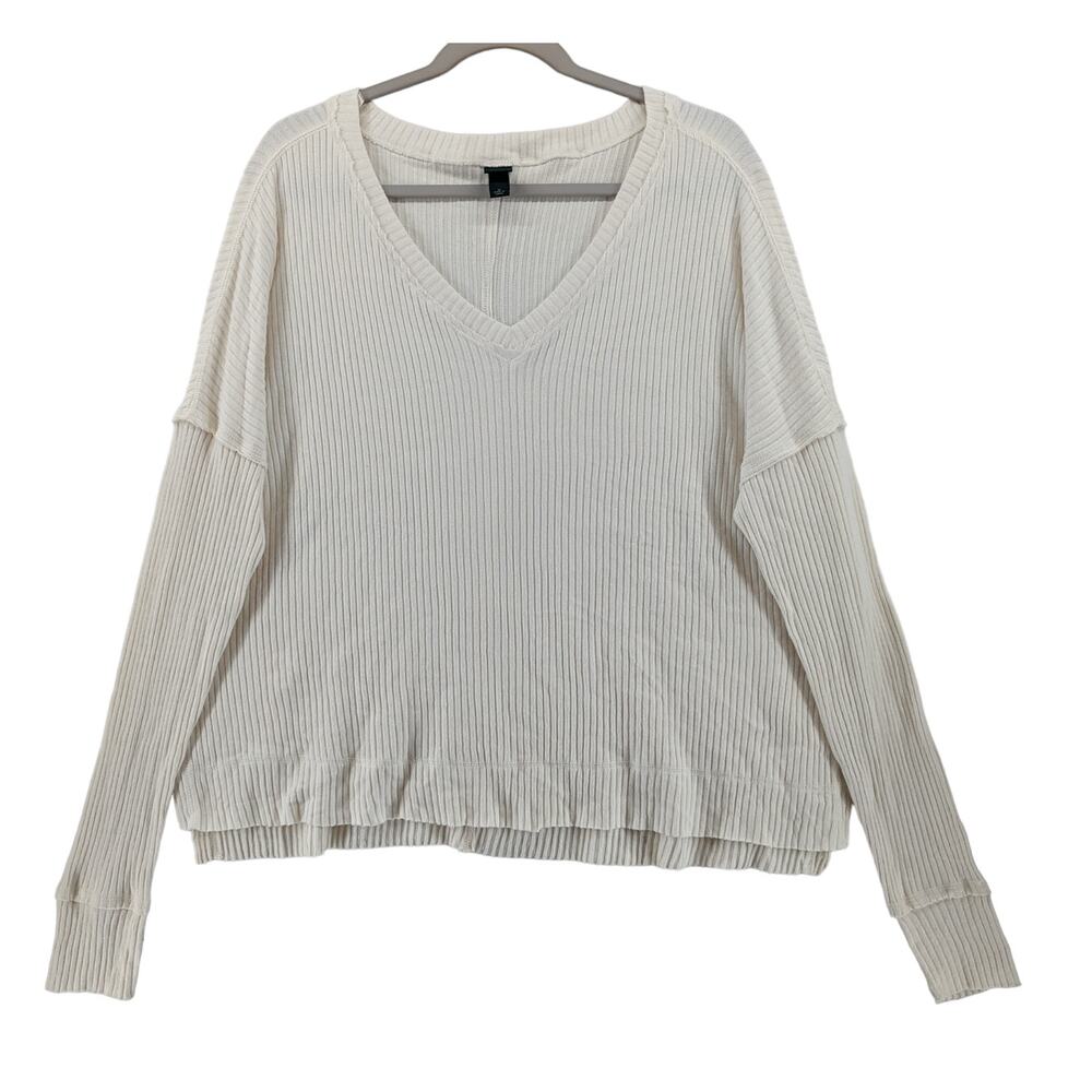 Wild Fable Oversize Sweater M Cream Womens Ribbed Hi Low Hem Boxy Knit Side Slit